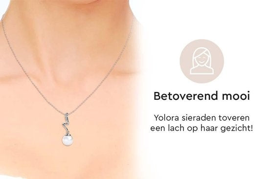 Yolora Damenhalskette mit Anhänger - Perle und Kalpa Camaka Kristalle - Silber - 18K Weißgold vergoldet - Damenhalskette Silber - Schmuck - Luxuriöse Geschenkbox - Geschenkbox - Exklusive Geschenkbox - Schöne Geschenkverpackung