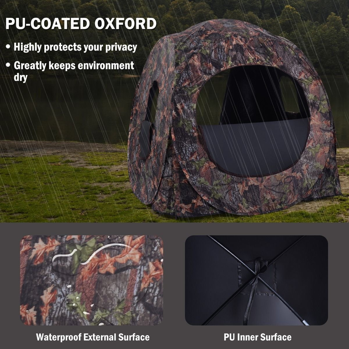 Coast Retractable Jagdhütte für 3 Personen Jagdzelt Stahlrahmen Mesh Fenster Tragetasche Riemen Bodenheringe Camouflage 152 x 152 x 163cm