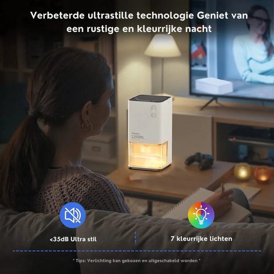 Elektrischer Luftentfeuchter, tragbarer, leiser Luftentfeuchter, entfernt automatisch Feuchtigkeit für Büro, Schlafzimmer, Badezimmer, Schrank, Wohnwagen – mit farbigem Nachtlicht, weiß