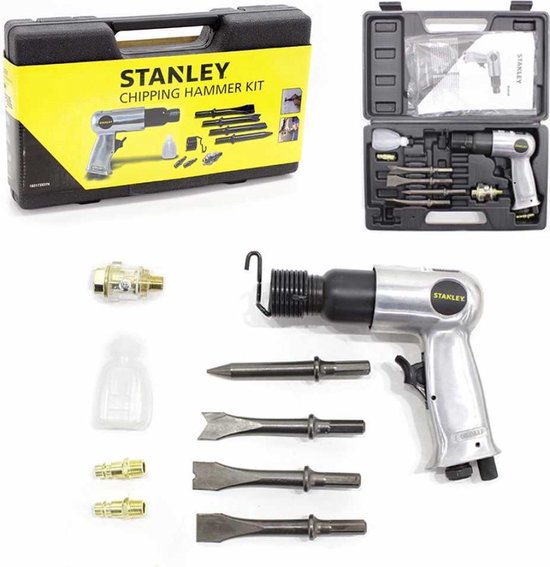 Stanley Pneumatic Meißelhammer-Set, kraftvolle Abbrucharbeiten mit 4 Meißeln, Schnellkupplungen & Aufbewahrungskoffer