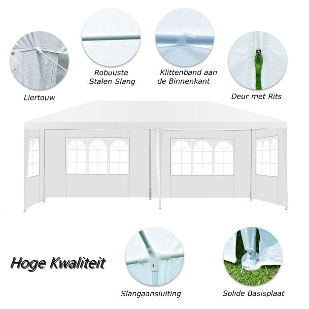 Coast Gartenpavillon Partyzelt - 6 Seitenwände - UV- und wasserfest - 6 x 3 x 2,5m - Stahl/PE - Weiß