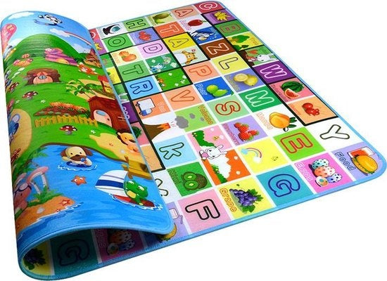Maboshi Spielmatte - 180x200cm - in fröhlichen Farben - beidseitig bespielbar - Lauflernunterlage Krabbelunterlage - geeignet als Kinderkrabbeldecke - Yogamatte - Picknickdecke und Sportmatte - schützt vor Feuchtigkeit - Geschenke für Kinder