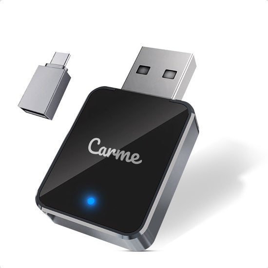 CarMe Mini 2-in-1 CarPlay Dongle V2 - Drahtloses CarPlay & Android Auto - USB-A & USB-C - Android Auto Dongle - Schwarz