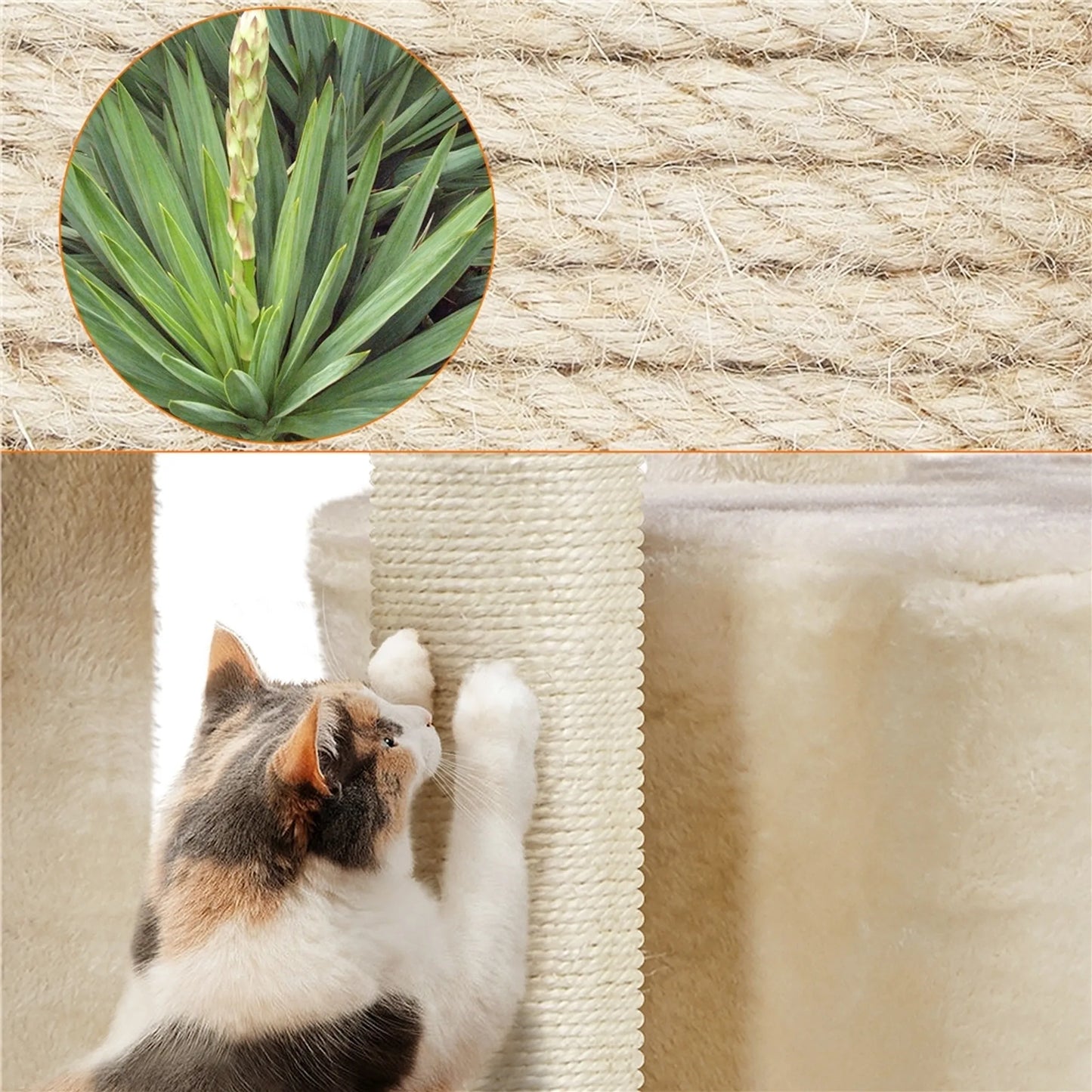 Yaheetech Kratzbaum mit 3 Ebenen - ausgestattet mit Sisalstangen und Katzenkorb und Hängematte und abnehmbarem Plüschball - für kleine und mittelgroße Katzen - beiger Plüsch und E1 Spanplatte - 51 x 34,5 x 87 cm