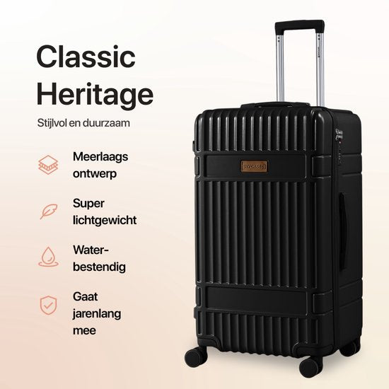 SKYCASES Trunk Travel Suitcase - Classic Heritage - Extra großer Koffer - 110L - TSA Lock - Lightweight Trolley - 78x44x36 cm - Trunk Roll Case - Spinner Wheels - Black