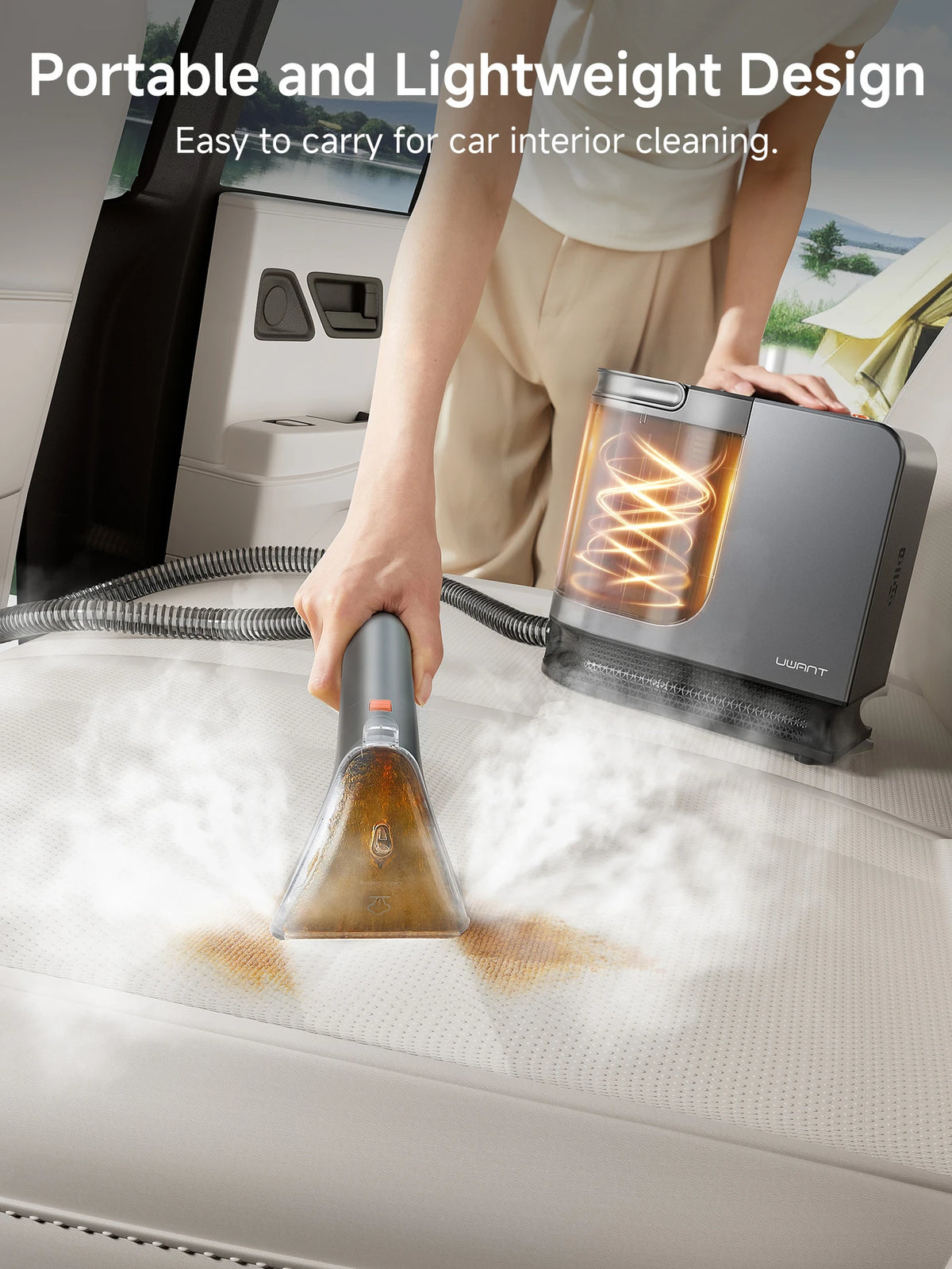 UWANT B400 Multi-Fleckenreiniger – Grau – 600 W, 18.000 Pa, Dampffunktion – Für Bett/Sofa/Teppich/Auto