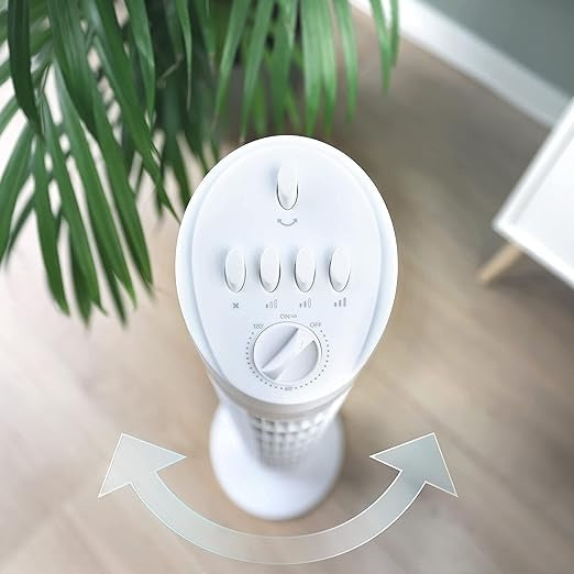 JAP Quebec - Turmventilator - Schwenkender Säulenventilator - Standventilator - Tischventilator - Mit Timer - Weiß