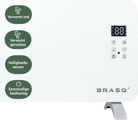 BRASQ Smart Convector Heater Weiß - Elektrische Heizung - Heizung mit WiFi bis zu 2000 Watt - 2 Einstellungen - Wasserdicht - bis zu 20M2