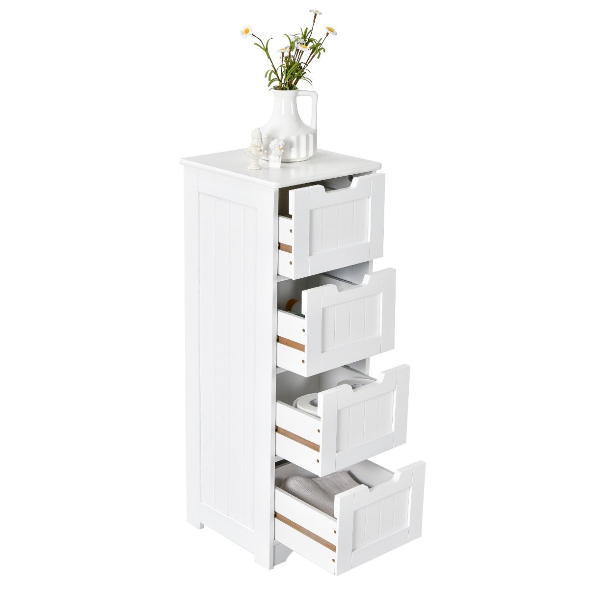 Coast Floor Storage Cabinet Badezimmerschrank mit 4 Schubladen 30 x 30 x 83,5 cm Weiß - Freistehender Nachttisch und Beistelltisch für Wohnzimmer, Schlafzimmer, Küche und Büro