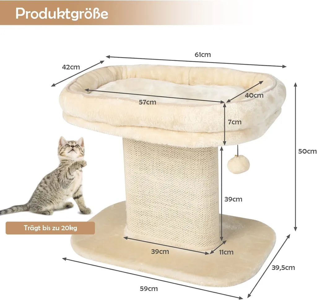 Coast Moderner Kratzbaum Katzenmöbel mit großem Plüschsessel und Sisalkratzbrett beige