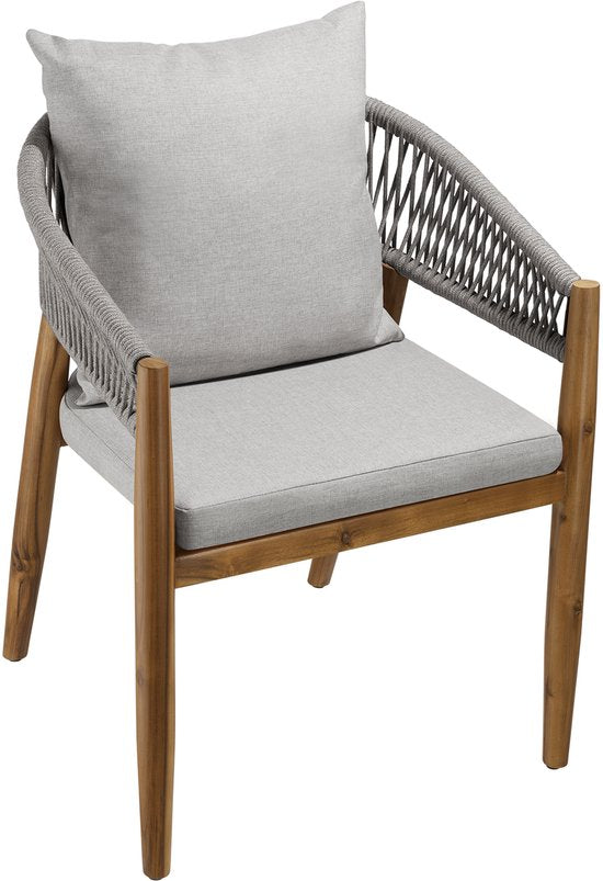 Tectake - 2er Set Gartenstühle Manacor - Seil-Design- wetterfest -  lackiertes Akazienholz - Grau/Beige