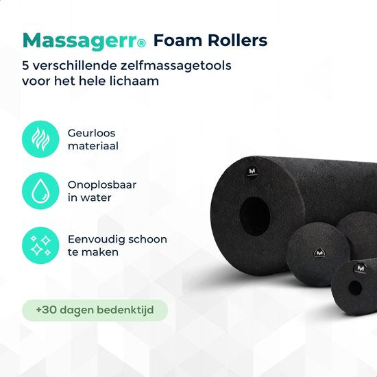 Massagerr® Box - Schaumstoffroller-Set mit Triggerpunkt-Ball & Duo-Massageball in Schwarz - Massageroller - Schaumstoffroller - Faszien - Fitness - Massage-Set - inkl. Stressball