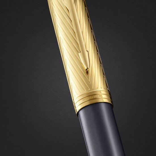 Parker IM Parker Pioneers Collection Tintenroller | graue Lackierung mit goldener Kappe und Details | feine Spitze | schwarze Tinte | mit Geschenkbox