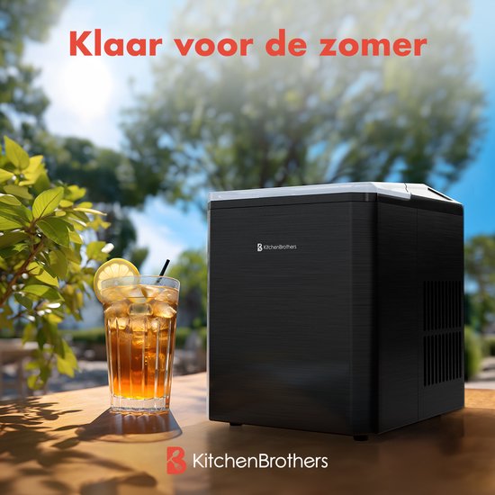 KitchenBrothers Eiswürfelbereiter - 1L - Easy Clean + Selbstreinigungsfunktion - Eiswürfelbereiter - 12kg/24 Stunden - Gunmetal-Edelstahl