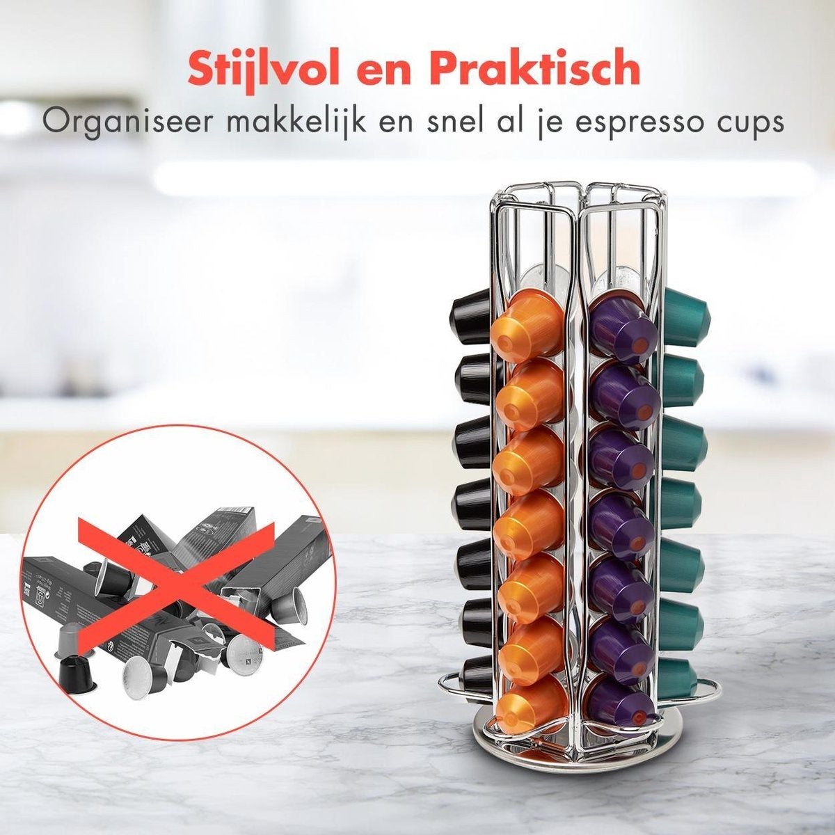 KitchenBrothers Kapselhalter - Nespresso - 42 Kapseln - schwenkbar - Edelstahl