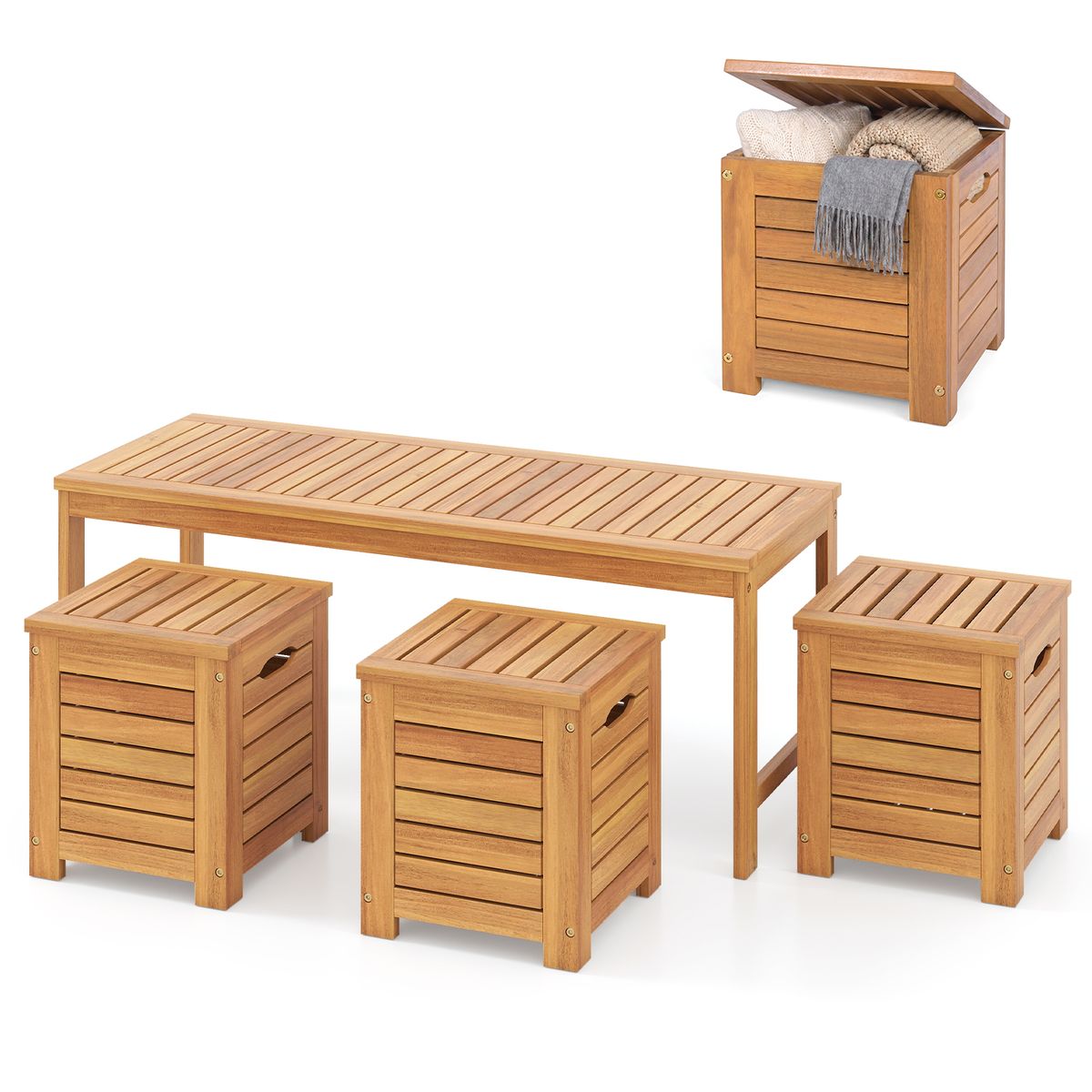 Coast Gartenbank mit Stauraum – 3 Staufächer – 115 x 45 cm – naturfarben