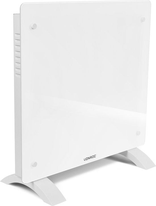 VONROC Luxury electric heater - Mit Glasscheibe - 500W/1000W - Beheizt Räume bis zu 12m2 - Gesteuert sowohl mit App (über Wifi) als auch manuell - Thermostat und Timer - Weiß