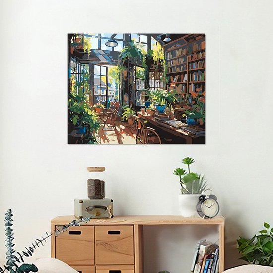 Rubye® Malen nach Zahlen Erwachsene - Bücherregal - Inklusive Pinsel - Leinwand Malerei Leinwand - Farbe nach Zahlen - 50x40cm
