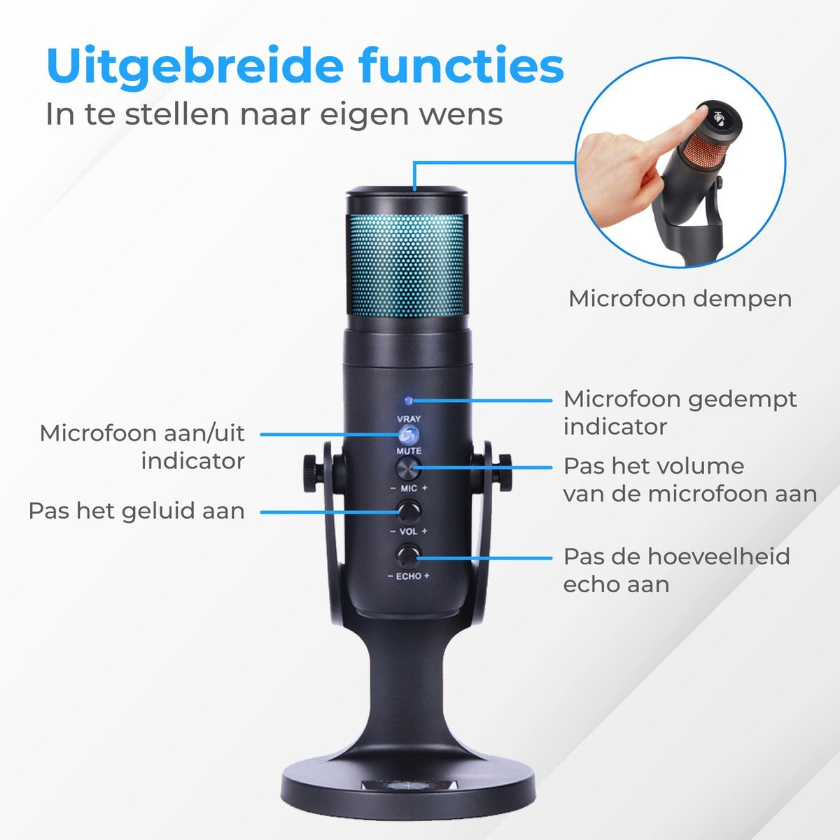 Nuvance - USB-Mikrofon mit Ständer - für PC und Gaming-Mikrofon - Streaming-Mikrofon - RGB