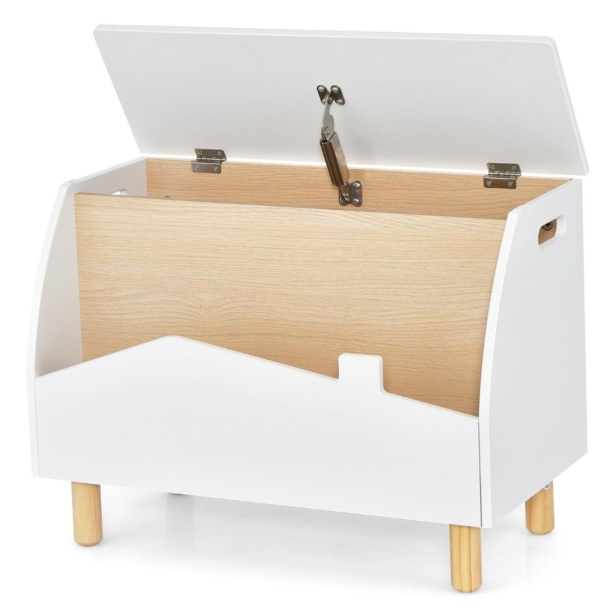 Coast Spielzeugkiste aus Holz mit Ablage – Sicherheitsscharnier – Griffe – Weiß 60 x 33 x 44 cm