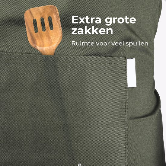 Küchenschürze - Wasser- und schmutzabweisend - Professionelle Kochschürze - Schürze für Frauen und Männer - Catering-Schürze - Unisex - Verstellbare Schnalle - Extra große Fächer - Grün