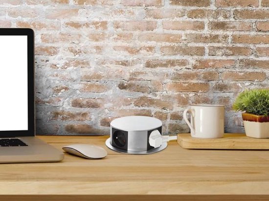 Perel Pop-up-Steckdose, 4 Steckdosen mit Stifterdung (Typ E), Einbauöffnung 121 mm, Innenbereich, schwarz/grau