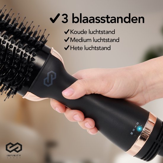 Infinity Goods 4-in-1 Haartrockner-Bürste - Keramik-Magie-Bürste - Trocknen/Stylen/Locken/Volumen - kurzes und langes Haar - 1200W - Schwarz/Gold