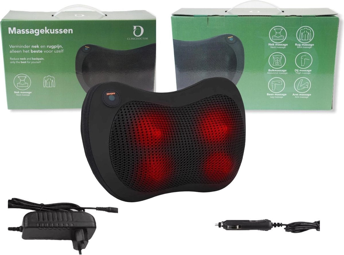 Auronic Shiatsu-Massage-Kissen - Elektrisches Nacken- und Rückenmassagegerät - mit Wärmefunktion - Schwarz