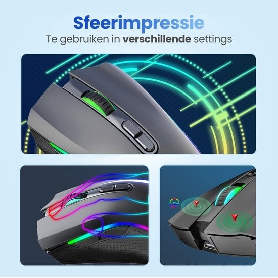 GarpexÂ® Silent Wireless Mouse - Gaming-Maus - Computermaus - Kabellose Maus - Mit LED-Beleuchtung - Wiederaufladbar - Schwarz