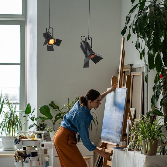 Hängeleuchte Carré 3379ZW – schwarze Leuchte im Industrial-Stil, Stahl, höhenverstellbar von 30 bis 150 cm, Mexlite