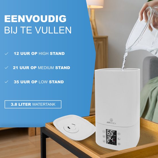 Aironex Luftbefeuchter 3.8 Liter - Topfill - Aroma - Luftbefeuchter - Luftbefeuchter - Geeignet für Wohnzimmer, Büro, Babyzimmer, Schlafzimmer
