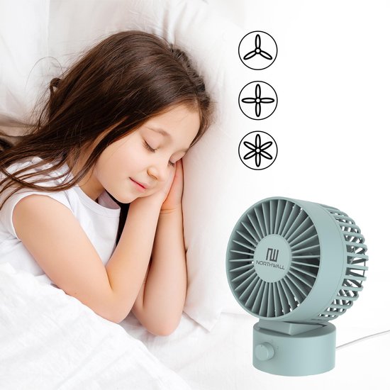 Northwall Mini-USB-Ventilator - Tischventilator Blau - Leiser Mini-Ventilator - Retro-Schreibtischventilator - Klein, leise und geräuschlos - Zwei Motoren - Kippbar - 2 Geschwindigkeiten