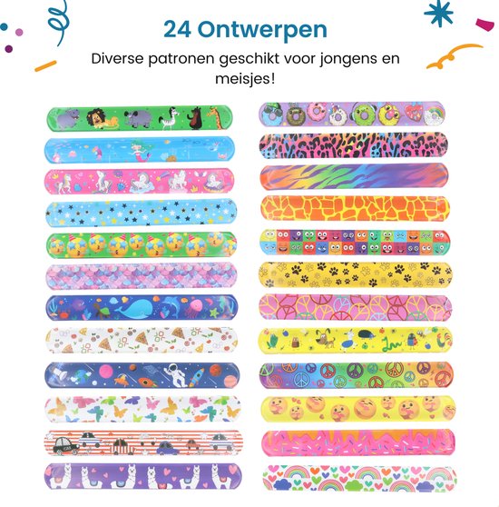 Partizzle 48x Slap Bracelets Kit - Slap on Bracelet / Click Bracelets - Slap Bracelet Breakout Gifts - Graduation Bracelet Treat Gifts - For Kids