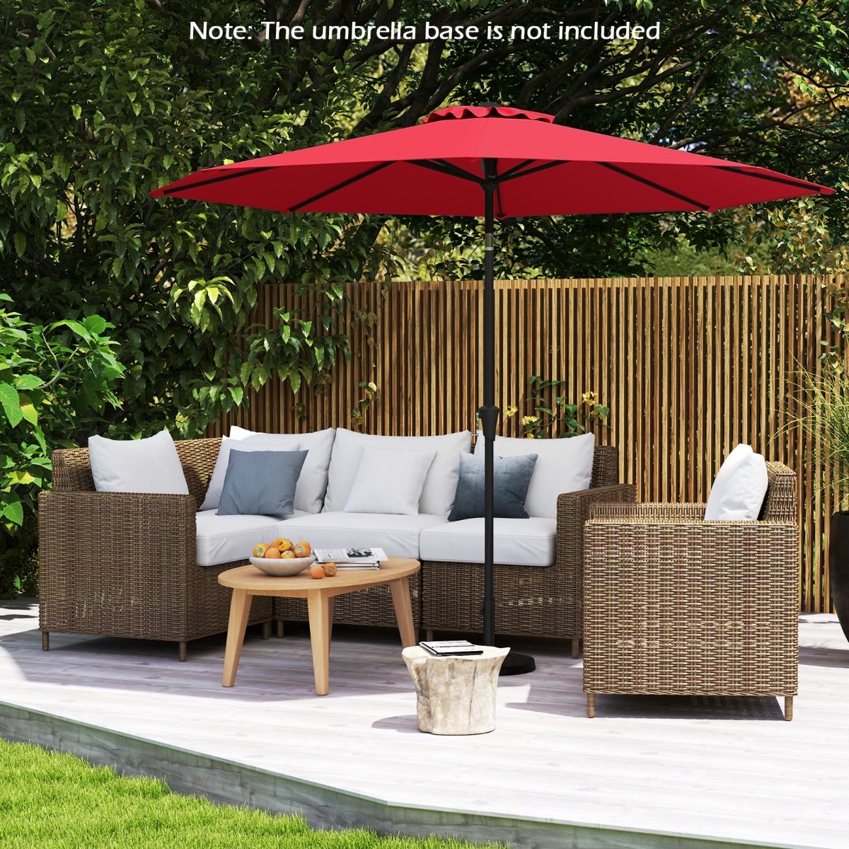 Coast 303 cm Runder Terrassen-Sonnenschirm Rot - Kippbarer Sonnenschirm mit Kurbel & 8 Ballen, doppellagig