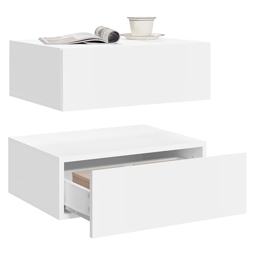 Woltu Nachttisch mit Schublade 2er Set - Wandmontage, Weiß - 40x30x14 cm