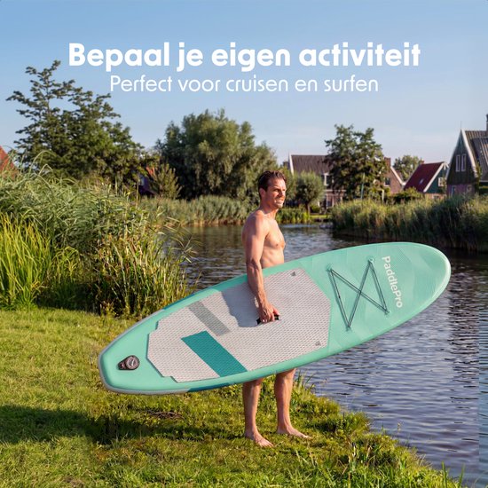 LifeGoods SUP Board All-round Compact - mit Sitz - 100 KG Tragfähigkeit - 300 x 76 cm - Aufblasbar - Komplettes SUP Paket - Mintgrün