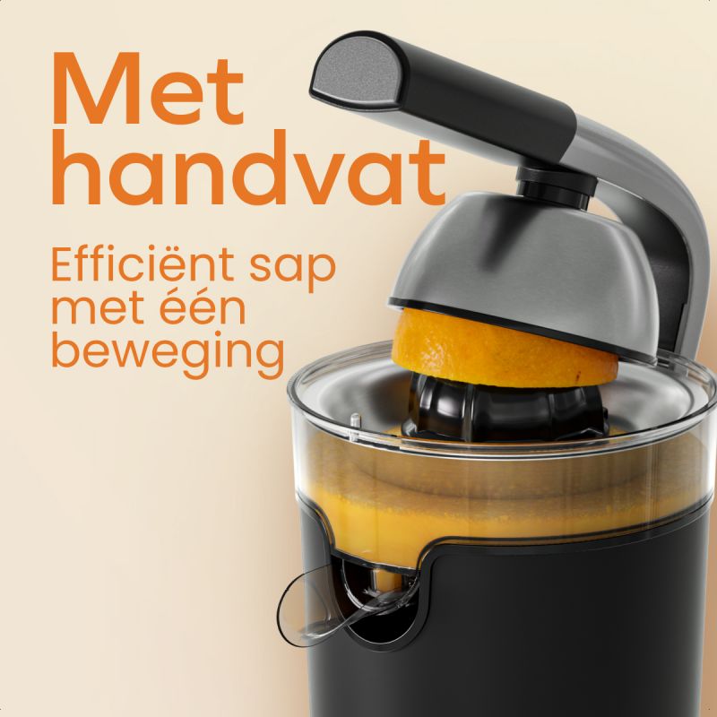 LEBENLANG Elektrische Orangenpresse - 600 W - 20 x 20 x 31 cm - Edelstahl - inkl. Hebelarm - Schwarz