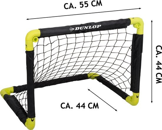 Dunlop - Fußballtor Set - Zwei Stück - Fußbälle - Klappbar & Leicht - Schwarz