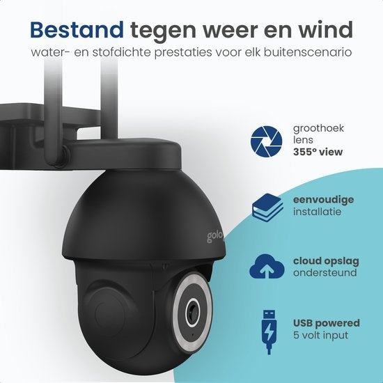 Gologi Superior Outdoor Kamera 2 - Außenkamera mit Nachtsicht - Sicherheitskamera - Wand- und Dachmontage - 4MP - Mit Wifi und App - Schwarz