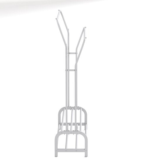 O'DADDY® Kleiderständer Metall mit doppeltem Schuhregal - Kleiderständer weiß - Kleiderständer - Kleiderständer doppelt - Kleiderstange - Garderobenständer - Kleiderständer doppelt - 110 x 33 x (137-157) cm - bis zu 25 kg pro Rohr