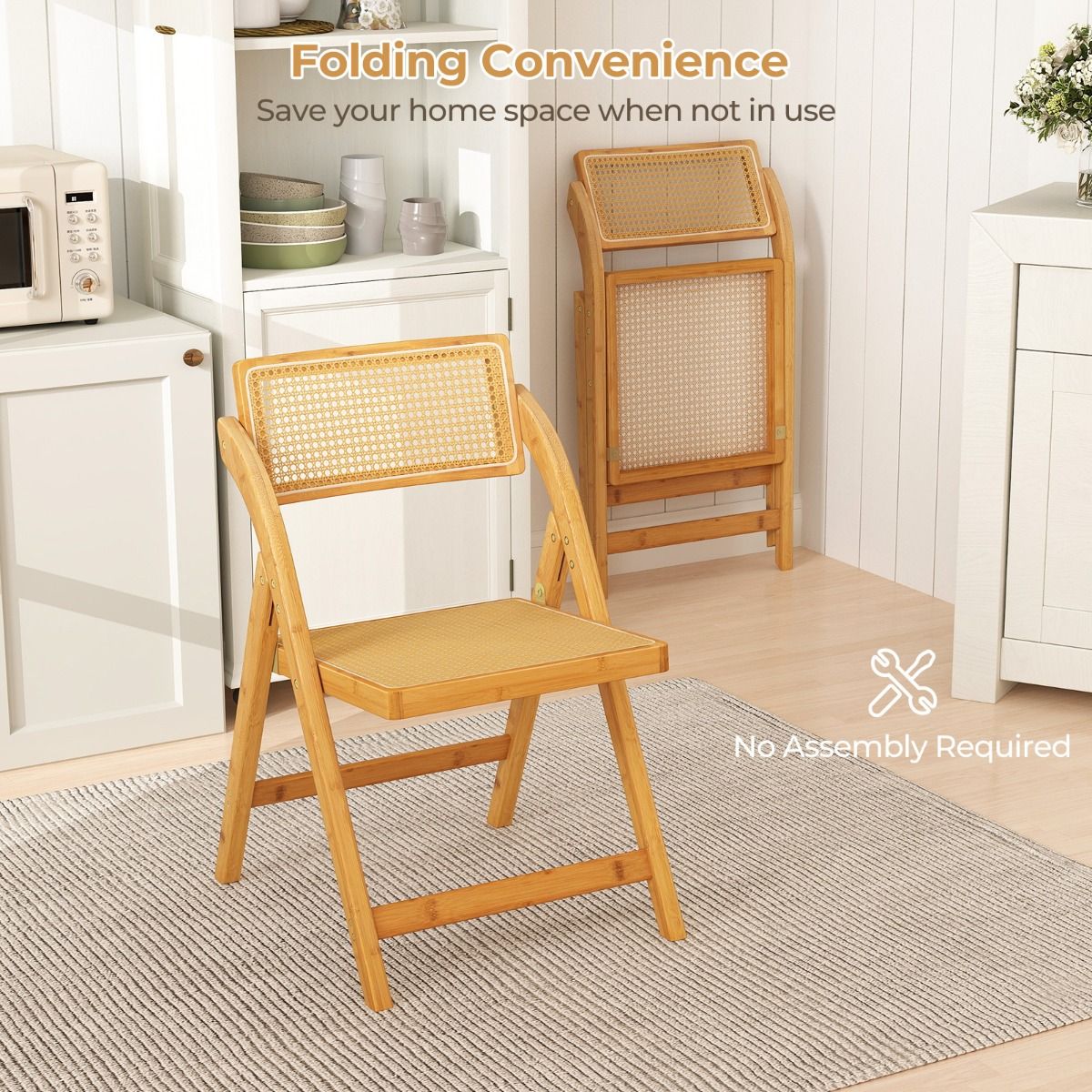 Coast 2er-Set Rattan-Klappstühle – um 360° drehbare Rückenlehne – zusammenklappbar – Naturfarben