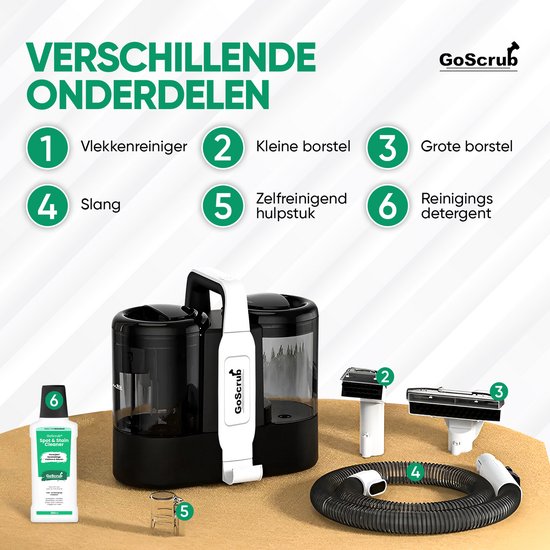 GoScrub® Professioneller Teppichreiniger - Flecken- und Sofareiniger - Für Sofa, Auto, Matratze - Inklusive Reinigungsmittel - Reiniger - Sitzreiniger