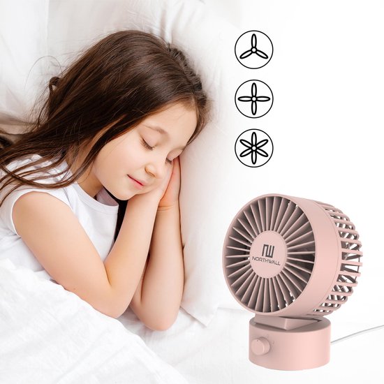Northwall Mini-USB-Ventilator – Tischventilator in Rosa – Leiser Mini-Ventilator – Retro-Schreibtischventilator – Klein, leise und geräuschlos – Zwei Motoren – Neigbar – 2 Geschwindigkeitsstufen