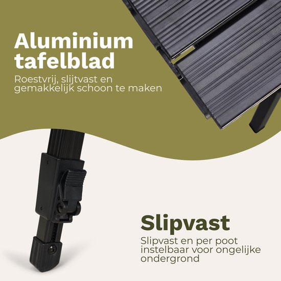 TRVLMORE Campingtisch Verstellbar - 90x52x71cm - Klapptisch mit Aluminiumrahmen - Leichtgewicht - Campingtisch - Klapptisch - Schwarz