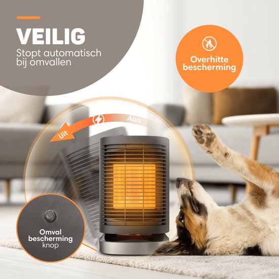 Vulpes Goods® Tech - Elektrischer Heizlüfter - Für Innenräume - Heizlüfter - Keramischer Heizlüfter - 3 Stufen - 950W - LED-Anzeige - Rotierend - Schwarz
