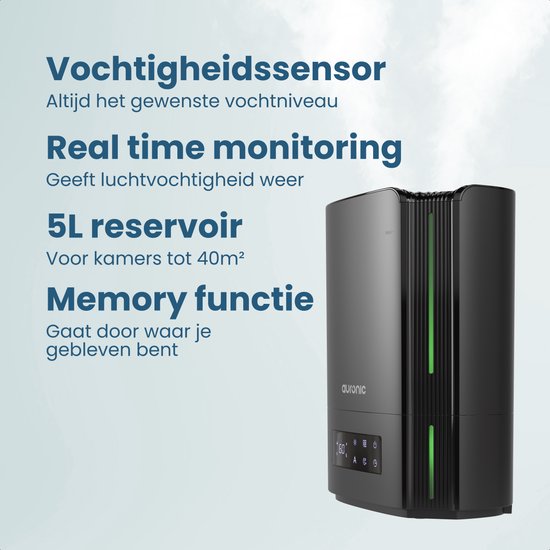 Auronic Luftbefeuchter - 5 Liter - Geeignet für Wohnzimmer, Büro, Schlafzimmer, Babyzimmer und mehr - BPA-frei - Schwarz