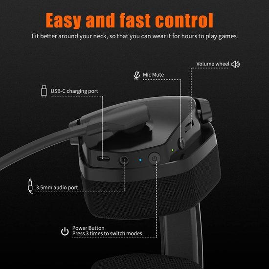 NUBWO G06 – 2,4-GHz-Gaming-Headset (kabellos) – Bluetooth-Kopfhörer – Mit Mikrofon – Kompatibel mit PC/PS4/PS5 – Schwarz