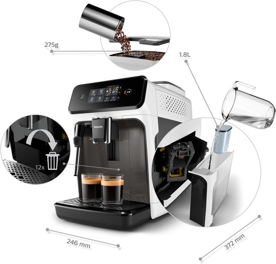 Philips 1200 Serie – EP1223/00 – Vollautomatische Espressomaschine – Vollautomatische Kaffeemaschine – 15 bar – Weiß