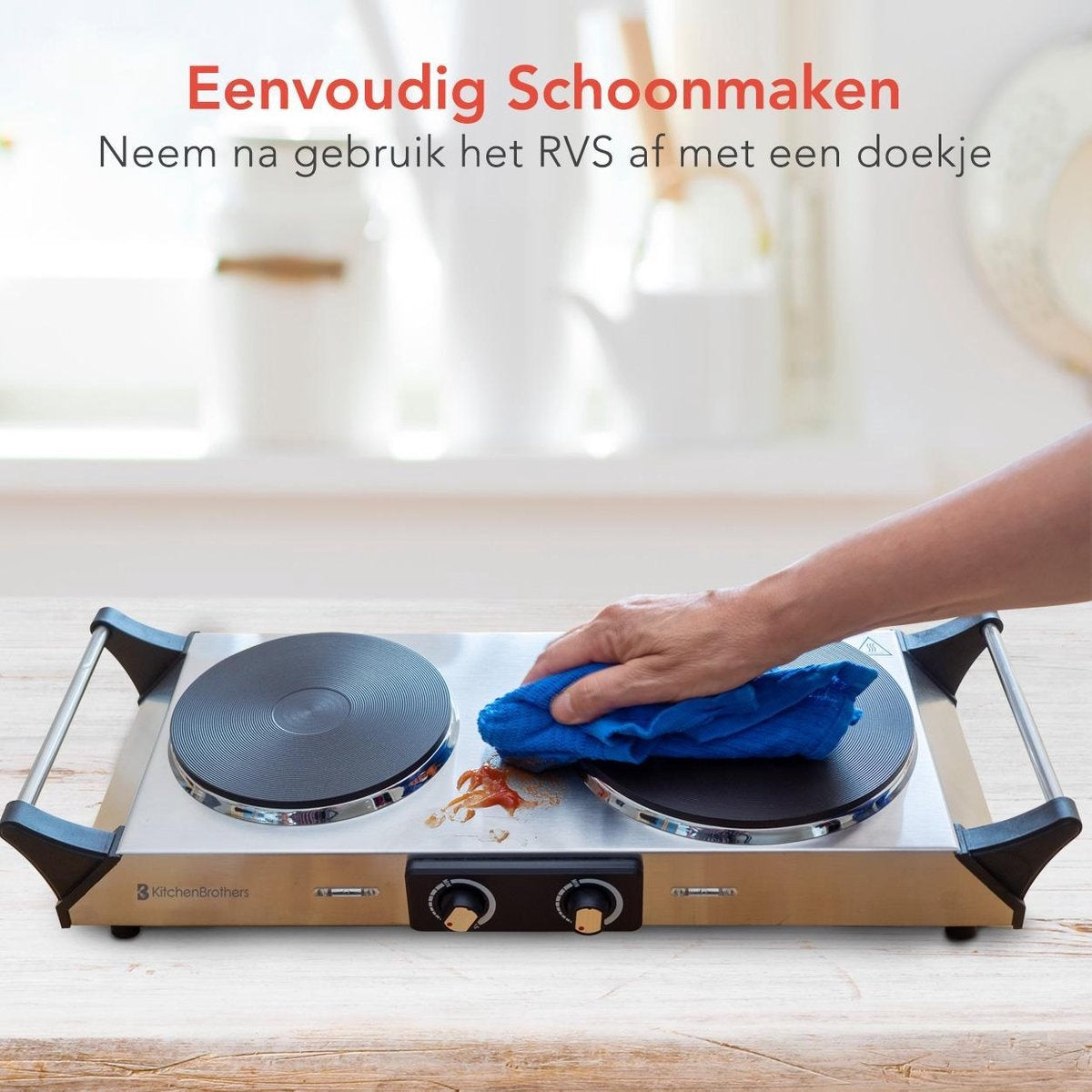 KitchenBrothers Elektrokochfeld - 2 Brenner - 2500W - Edelstahl