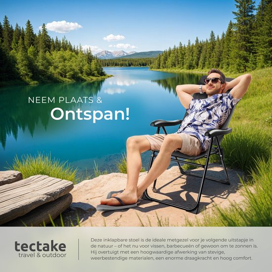 tectake Campingstuhl - Klappbar - 7-fach verstellbare Rückenlehne - Gartenstuhl - Liegestuhl - Stahl mit Aluminiumgestell - 2er-Set - Anthrazit